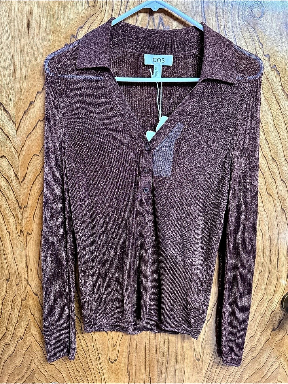 COS Ribbed Button Front Top Brown Size Medium NWT
